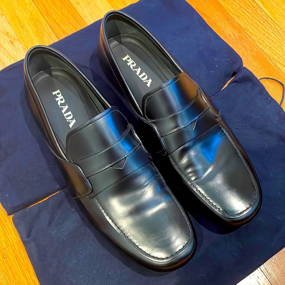Prada Black Leather Slip-On Loafers - Like New - Free Shipping